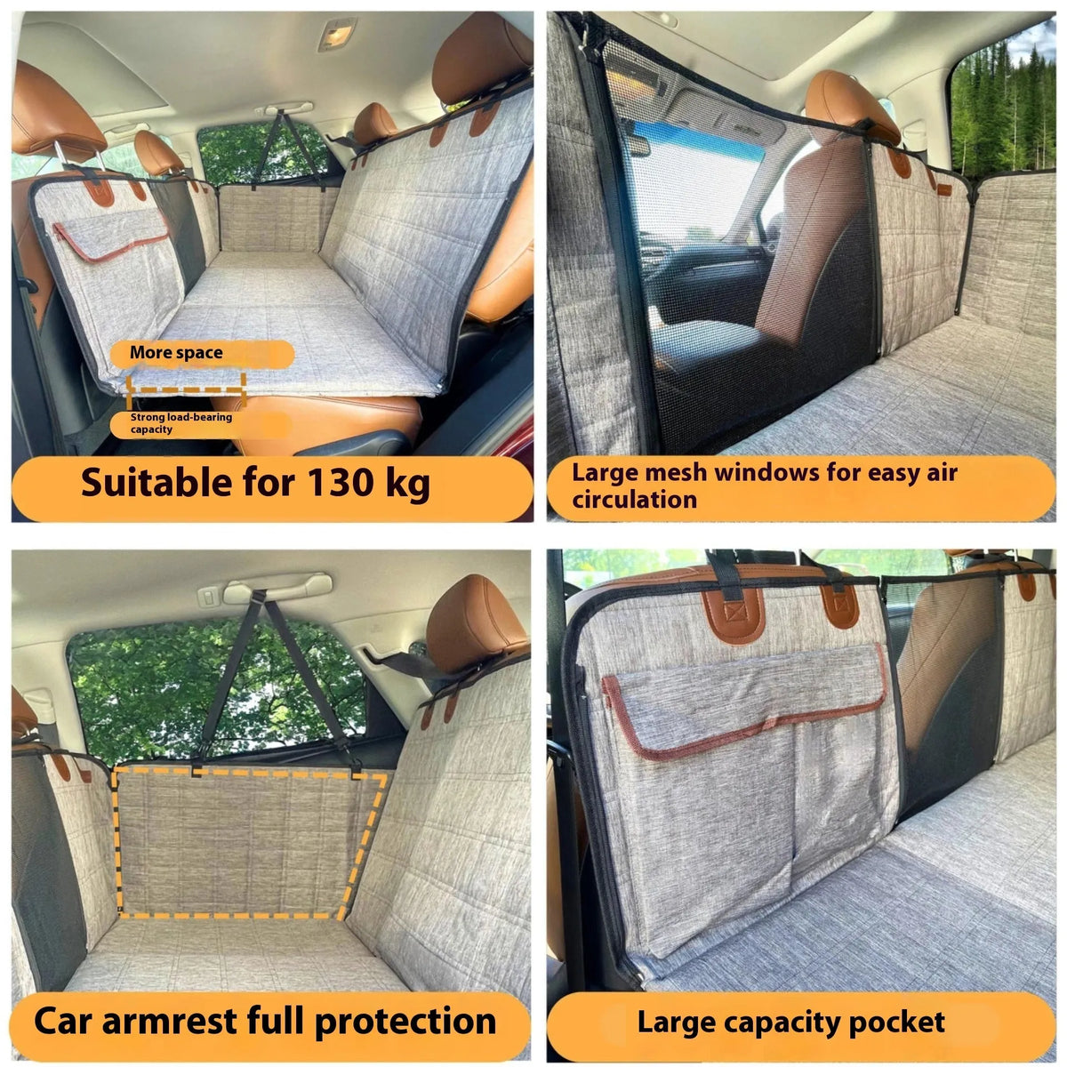 Widened support plate car dog bed rear seat pet pad in gray cationic or black 600D cloth with safety belt
