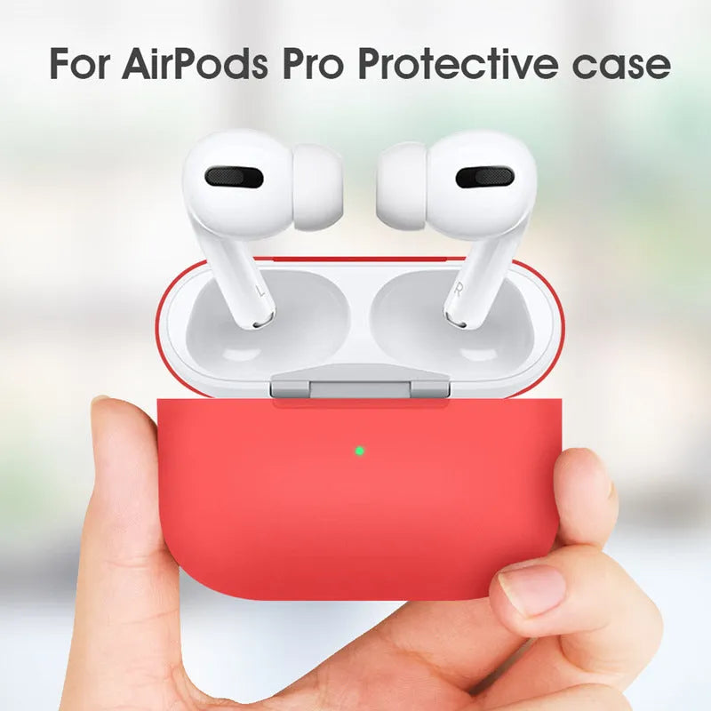 Silicone protective cover for AirPods Pro headphones in multiple colour options showing shock absorption design