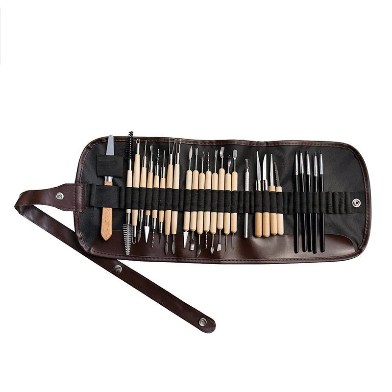 27-piece pottery clay tool set with rolling tool in OPP bag for sculpting and DIY crafts