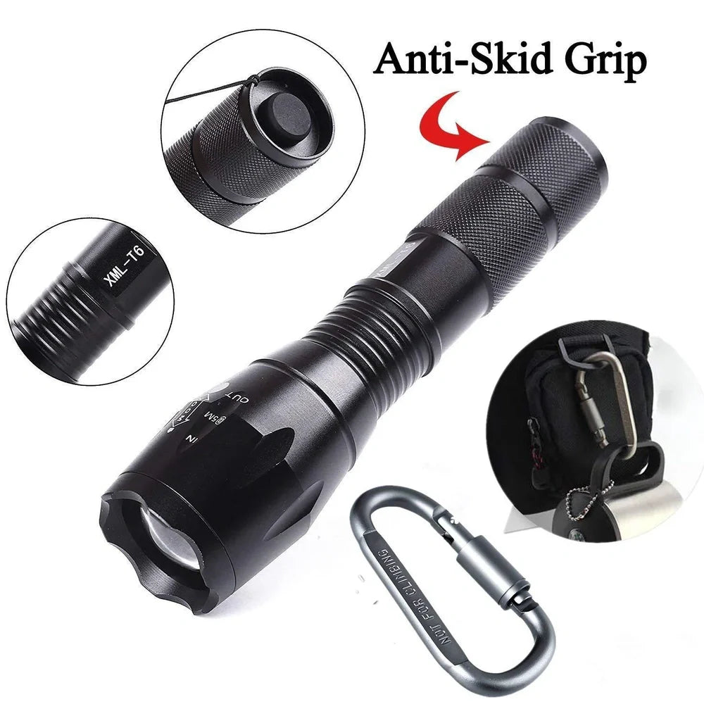Pro-black tactical LED flashlight 1000 lumens, 5.4 x 1.6 x 1.1 inches aluminium with chrome finish