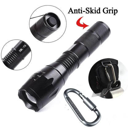Pro-black tactical LED flashlight 1000 lumens, 5.4 x 1.6 x 1.1 inches aluminium with chrome finish