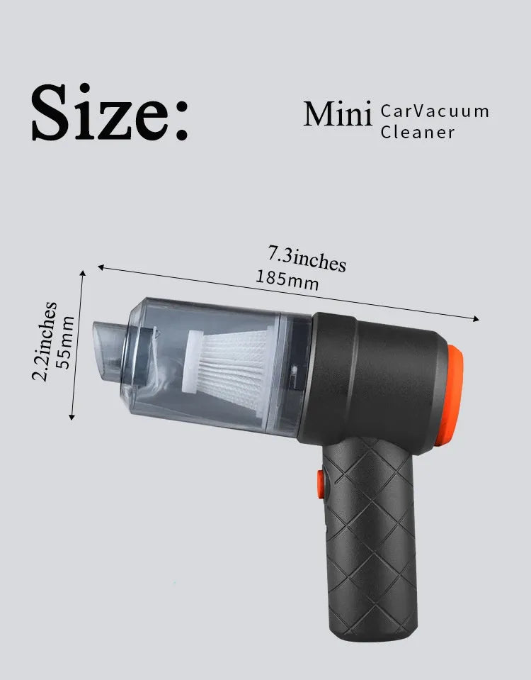 Black wireless mini car vacuum cleaner with strong suction for car and home cleaning