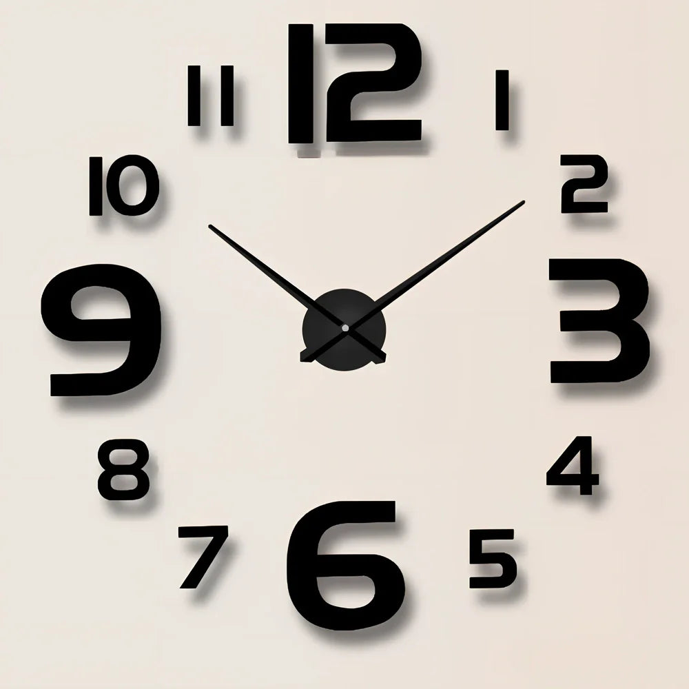 25-inch black solar wall clock with laser-engraved numbers and European round design