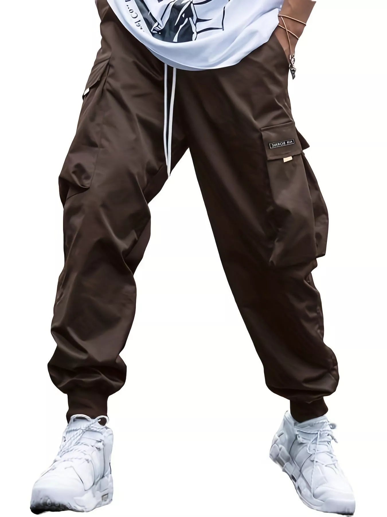 Men's oversized cargo pants in various colors with multiple pockets