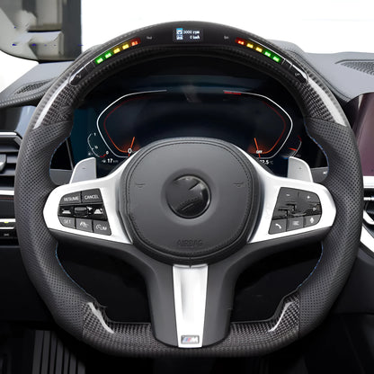 Black carbon fibre LED sports steering wheel for BMW X3 and X5 with heating function