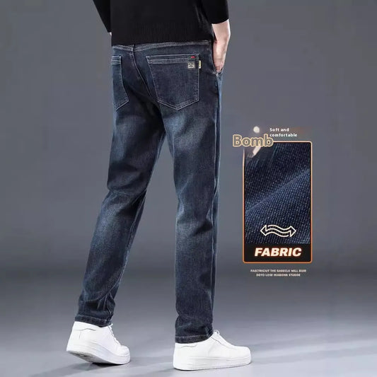Blue grey slim straight trousers with micro-elasticity waistband on teenage model for summer street fashion