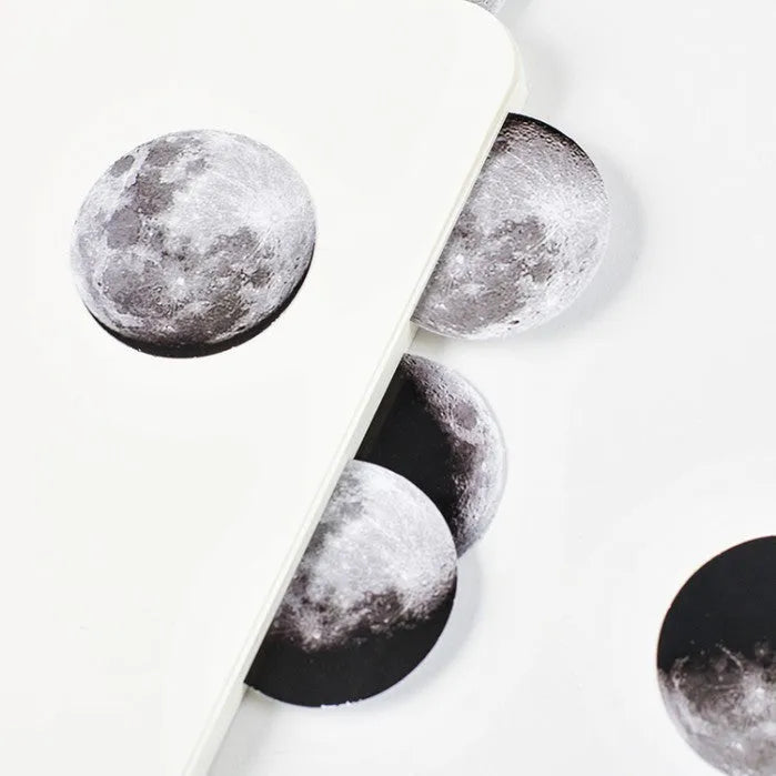 Black moon phase and calendar planet sticker set containing 45 pieces in box packaging