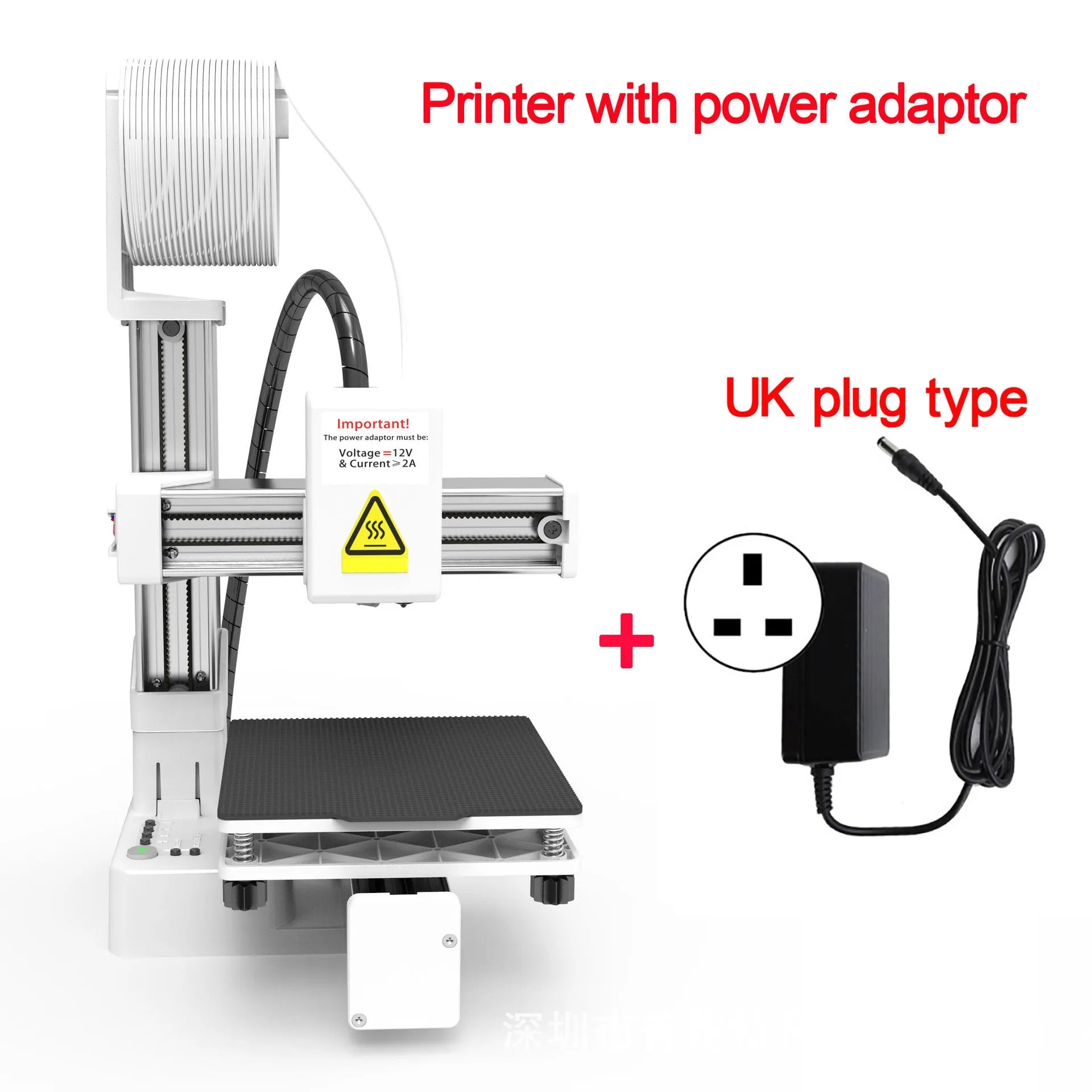 White EasyThreed K10 3D printer on a desktop with power cord and instruction manual