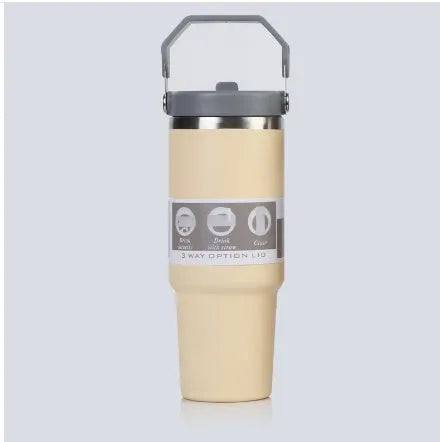 30 oz stainless steel insulated travel tumbler with handle cover in dark pink colour