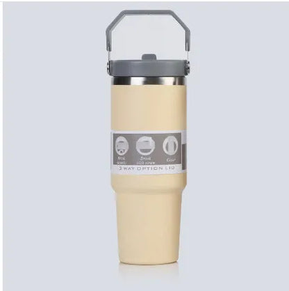 30 oz stainless steel insulated travel tumbler with handle cover in dark pink colour