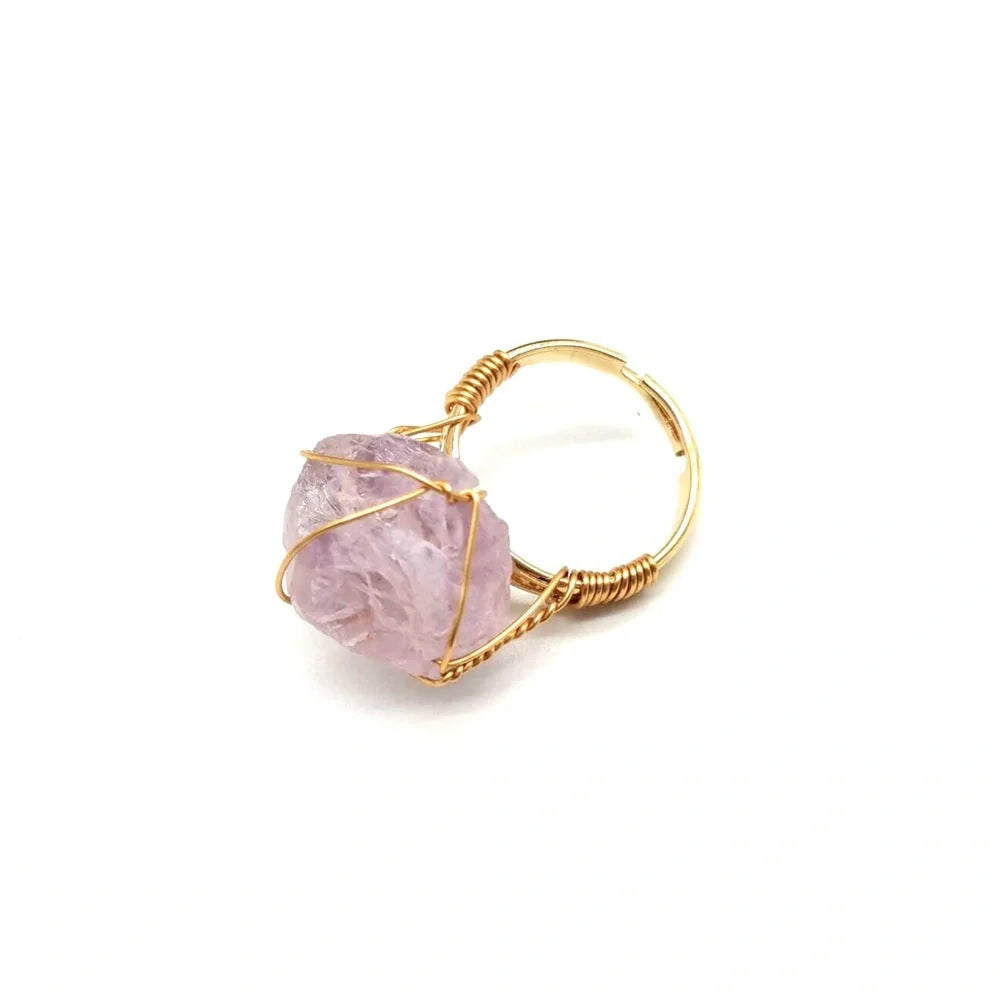 Elegant adjustable ring made with a variety of natural gemstones like citrine, green aventurine, and amethyst