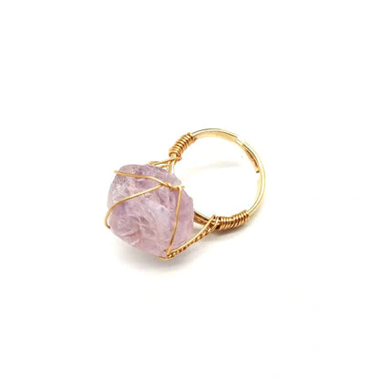 Elegant adjustable ring made with a variety of natural gemstones like citrine, green aventurine, and amethyst