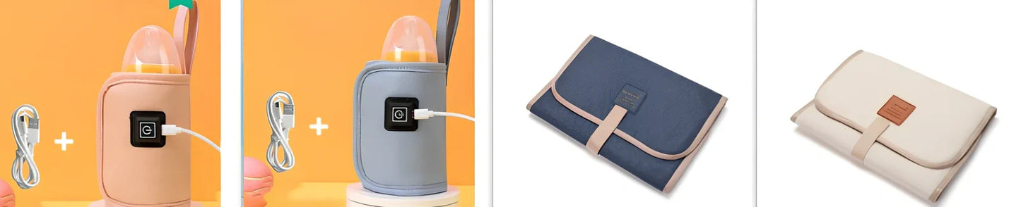 Portable milk bottle warmer with cloth cover and heating element for 55-75mm bottles