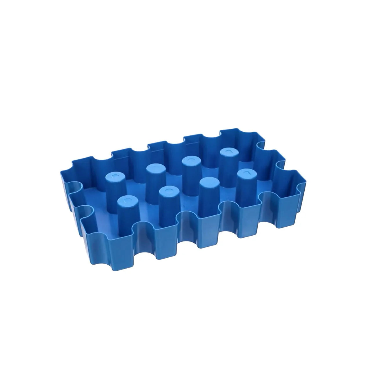 Blue plastic outdoor ice maker tray measuring 34cm long by 22cm wide