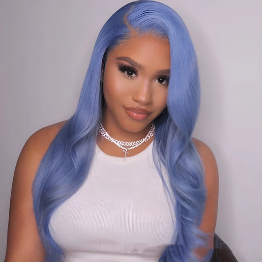 Body wave human hair lace front wig with 13x4 lace part and medium long hair