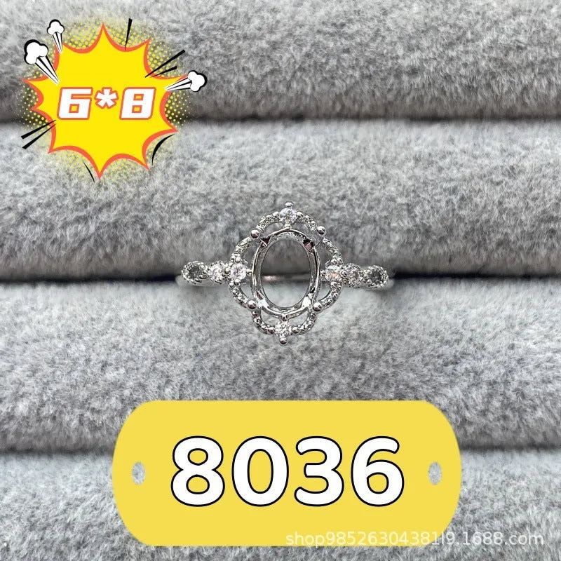 Oval open mouth copper ring with 6x8mm stone and five-pointed star ornament in Korean style.