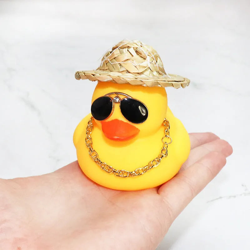 Straw hat yellow duck car decoration with matte finish plastic alloy construction