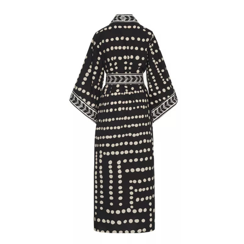 Long sleeve beach cardigan with lace-up detail in black and cyan