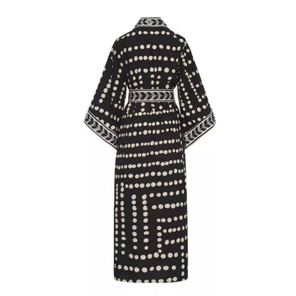 Long sleeve beach cardigan with lace-up detail in black and cyan