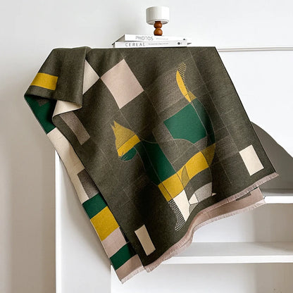 Imitation cashmere scarf in European American style showing 185x65cm dimensions and available colour options