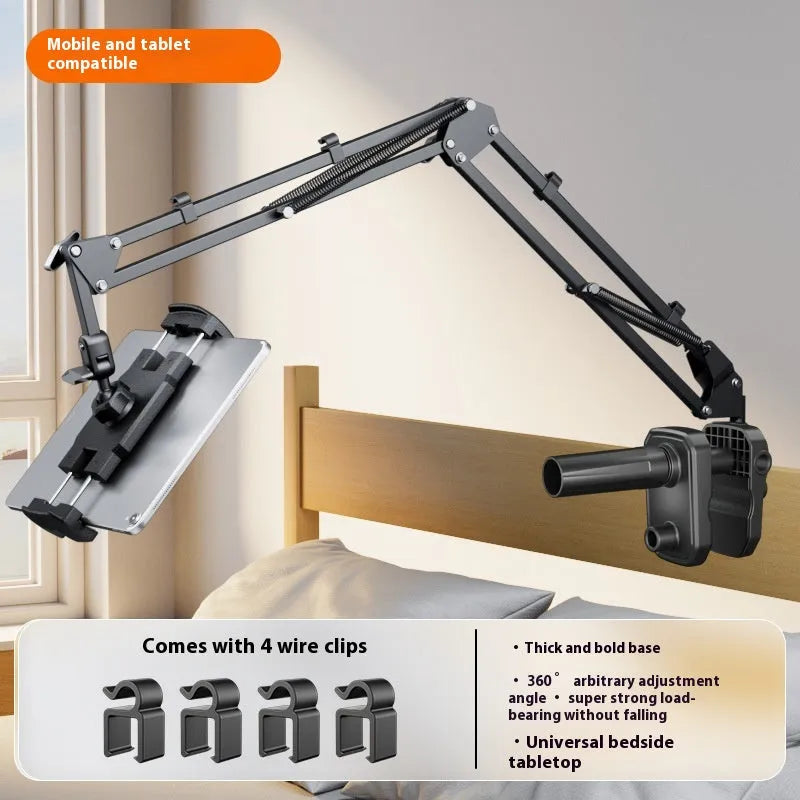 Metal cantilever bracket bedside table with 4 clips for mobile phone and tablet, universal clamp-on tray