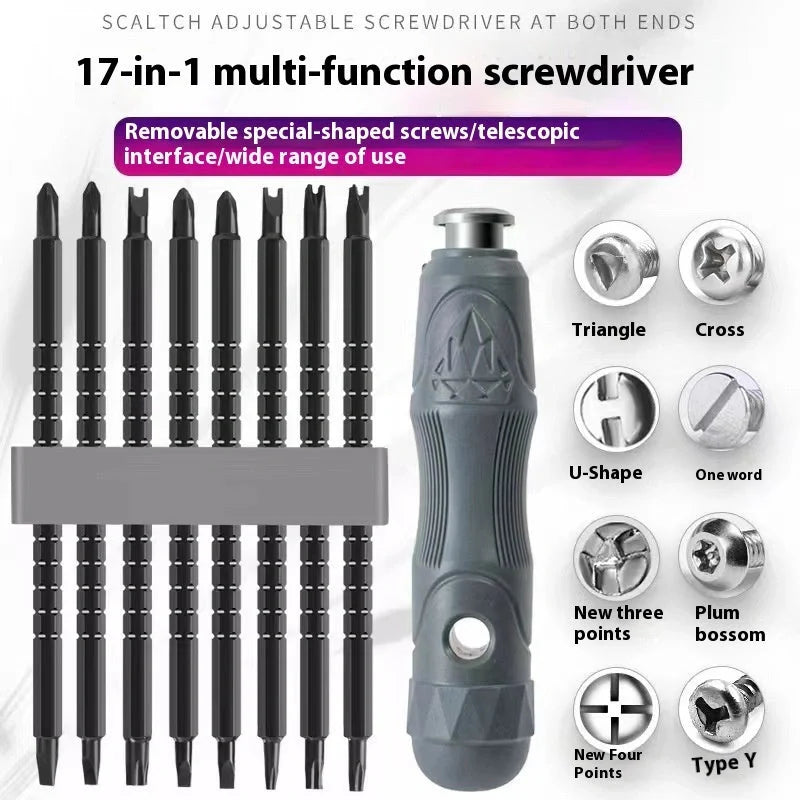 17-in-1 Magnetic Screwdriver Set with chrome vanadium steel bits and ergonomic handle