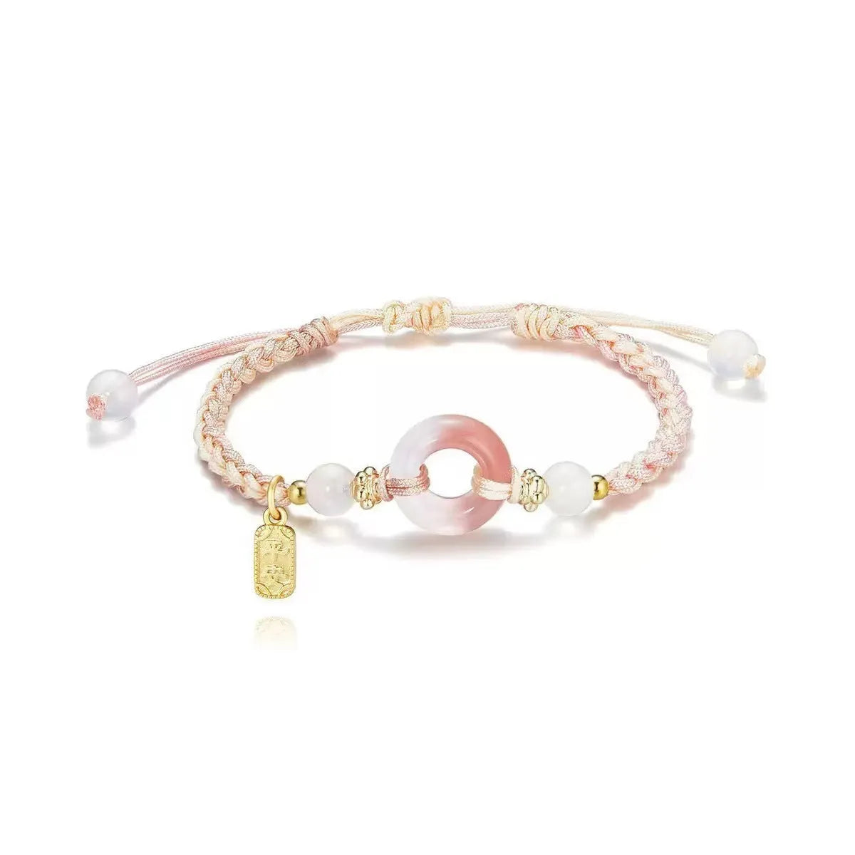 DIY woven watch band in peach blossom colours with national style pattern