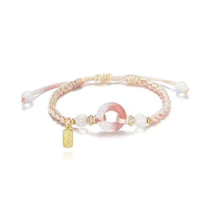 DIY woven watch band in peach blossom colours with national style pattern