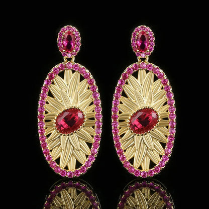 Gold-plated red corundum simulation jewellery set with necklace, ring and ear studs