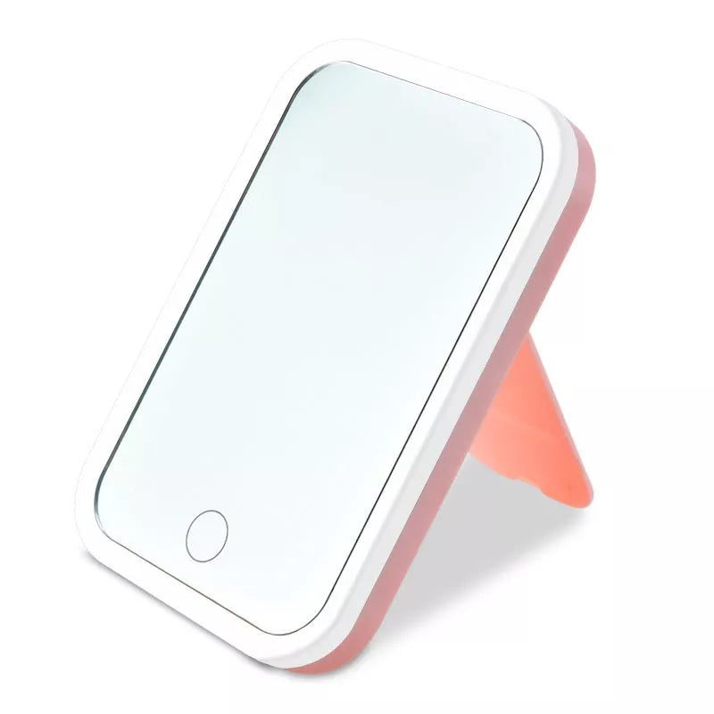 Square LED Makeup Mirror with smart touch control in pink and white