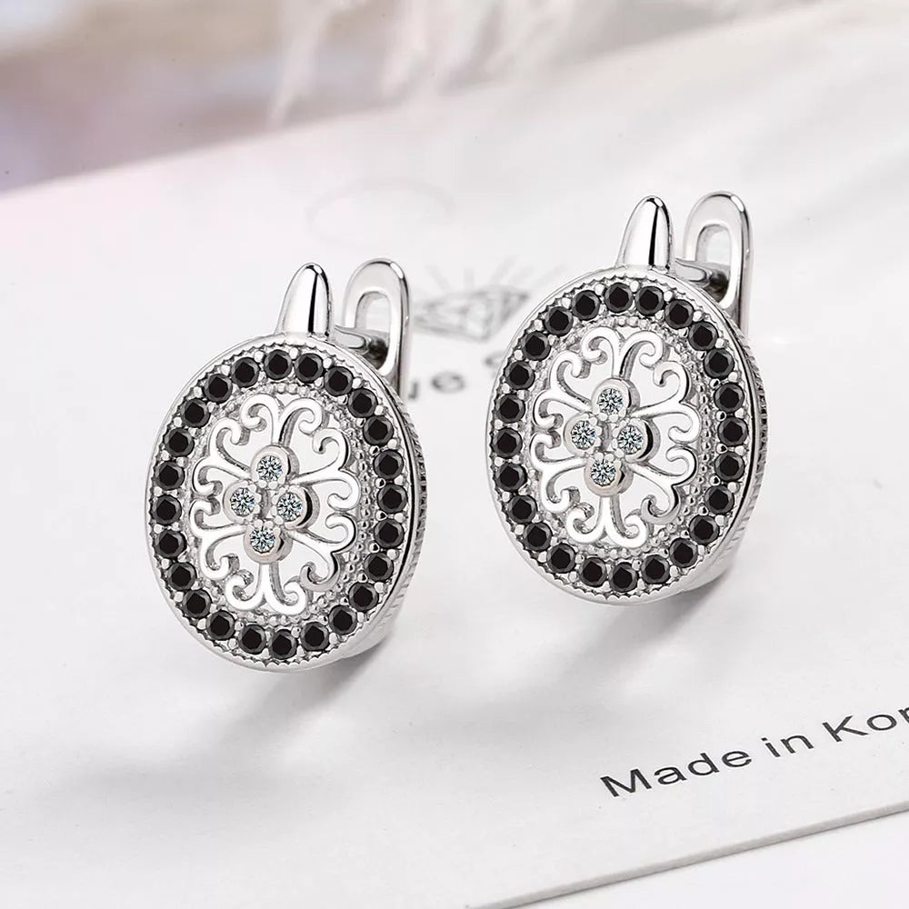 Diamond-encrusted round ear clips in copper white gold plated, geometric women's earrings