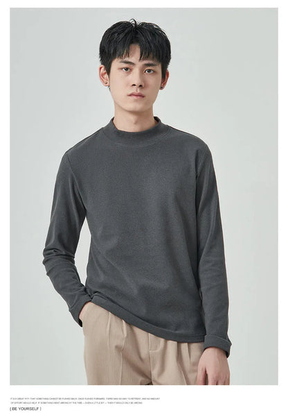 Men's half high collar long sleeve t-shirt in Dralon fabric for autumn winter casual wear