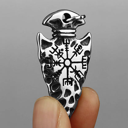 Handcrafted stainless steel Nordic spear head pendant with Helm of Terror design