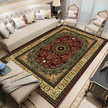Rectangular Persian floral carpet with machine-woven polyester construction in modern design