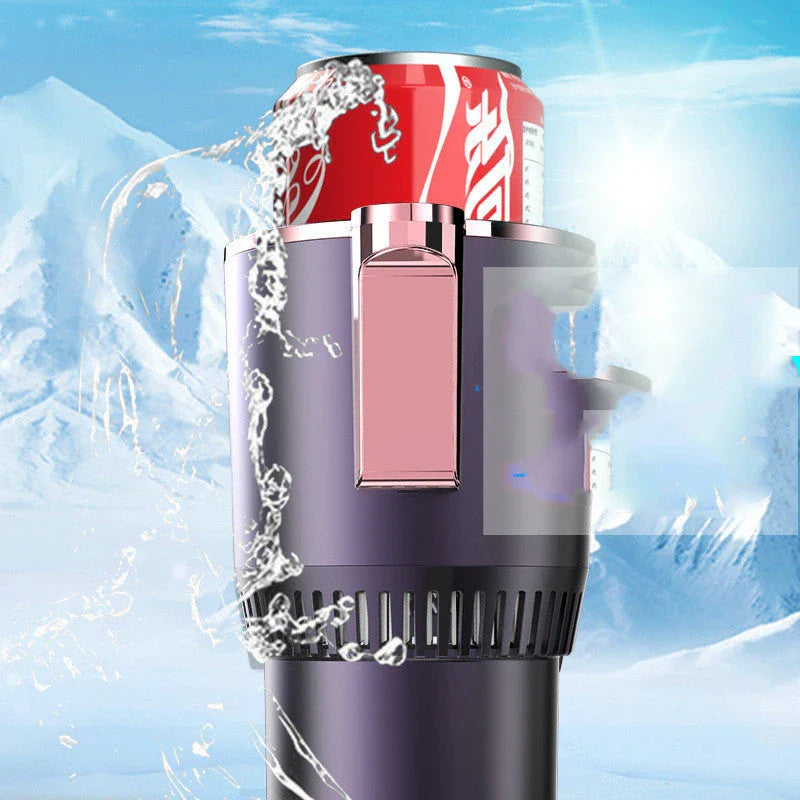 Smart 2-in-1 car beverage warmer and cooler with digital temperature display, versatile design to keep drinks at the perfect temperature