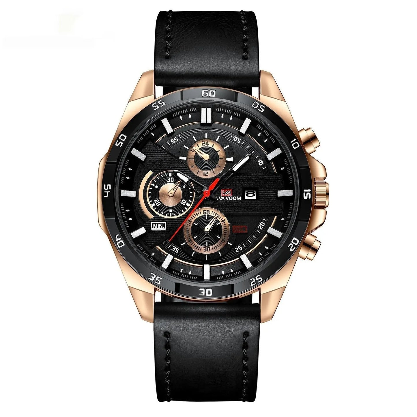 Men's business calendar waterproof quartz watch showing nine colour variants with 10mm thickness