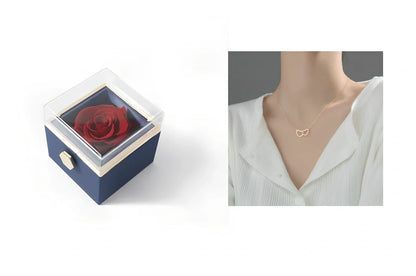 Acrylic rotating rose jewelry box in sapphire blue, 10cm diameter with three-layer storage and carrying bag