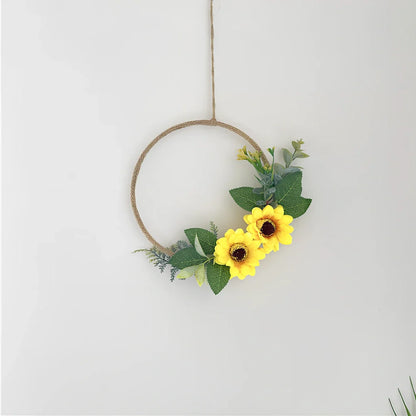 Round cloth rose garland wall decoration with 40cm diameter and floral detailing