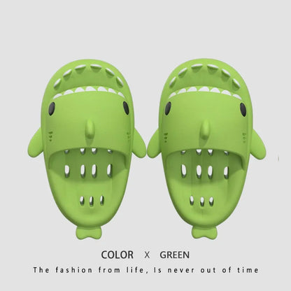 Shark slippers with drain holes, EVA quick-drying shower shoes, unisex open toe slides