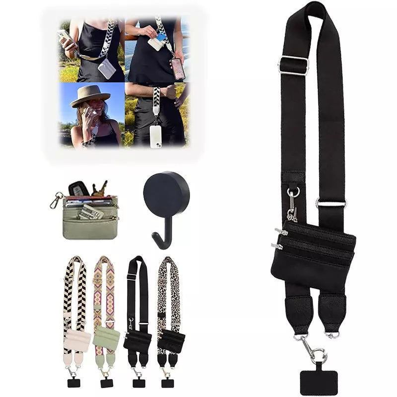 Adjustable mobile phone lanyard with zipper bag in multiple colors