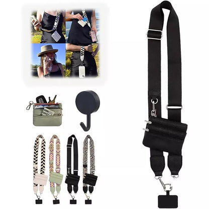 Adjustable mobile phone lanyard with zipper bag in multiple colors