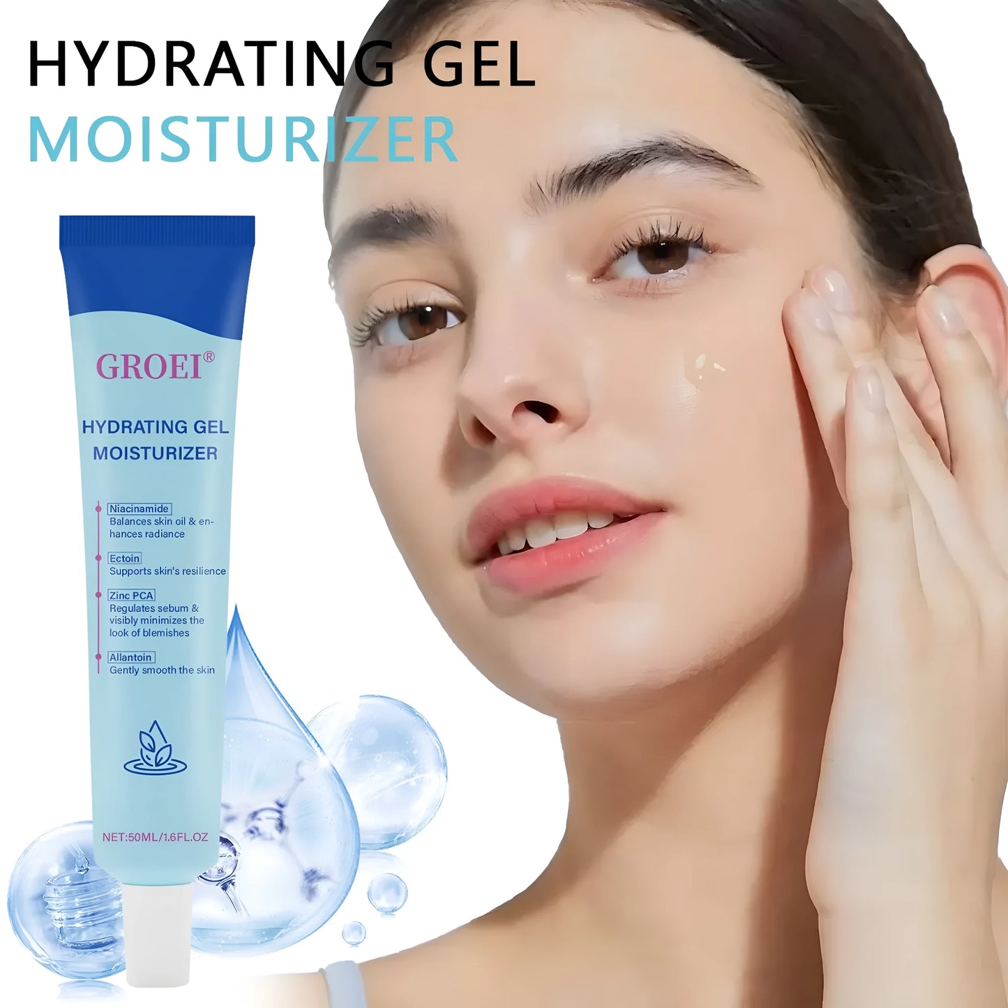 50ml moisturising facial gel with hyaluronic acid for skin hydration