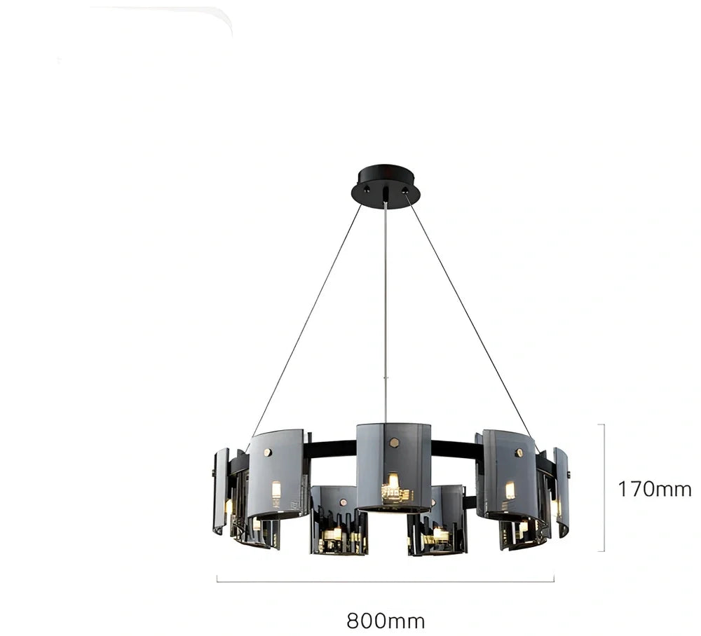Glass fish-shaped LED chandelier with adjustable height mechanism and multiple light sources