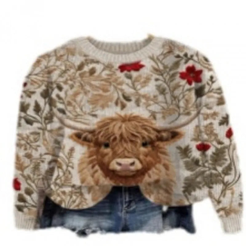 Round neck sweater with digital printed little flower pattern in various colours