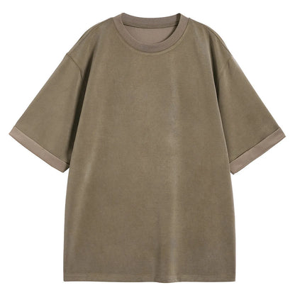 Men's loose drape knit casual t-shirt in solid colour with short sleeves