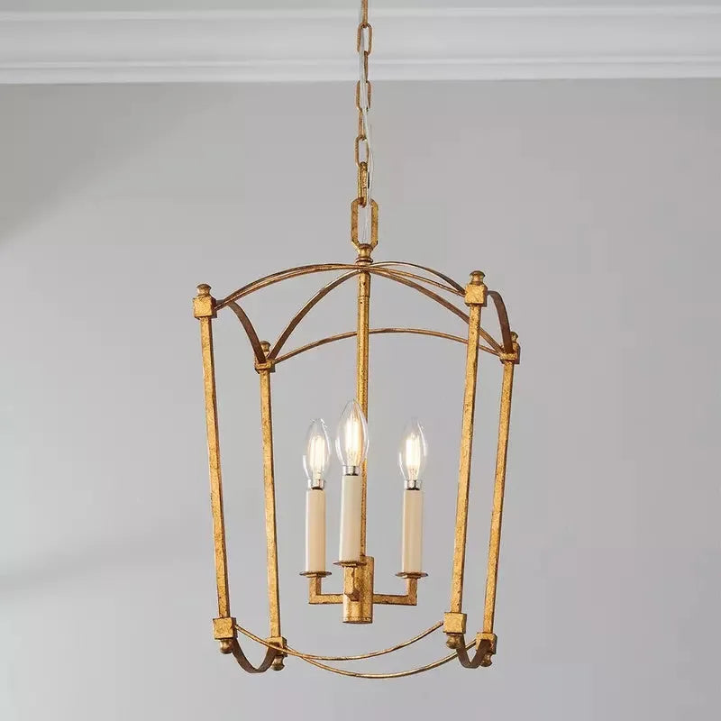 Four-head iron droplight ceiling lamp in gold or black for high stairwell lighting.