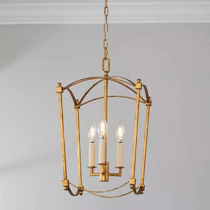 Four-head iron droplight ceiling lamp in gold or black for high stairwell lighting.