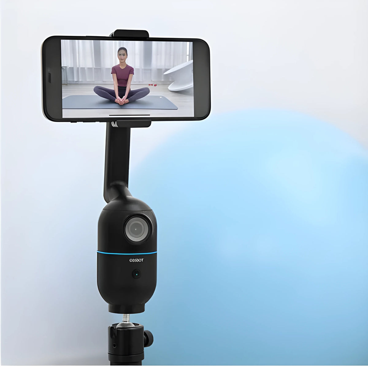 Black mobile phone bracket with face following technology and folding PTZ tripod