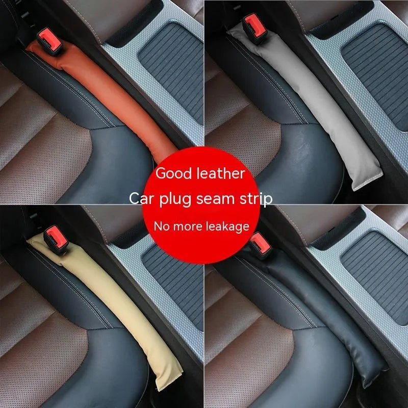 PU leather car seat gap strip in black colour showing adhesive backing and flexible construction