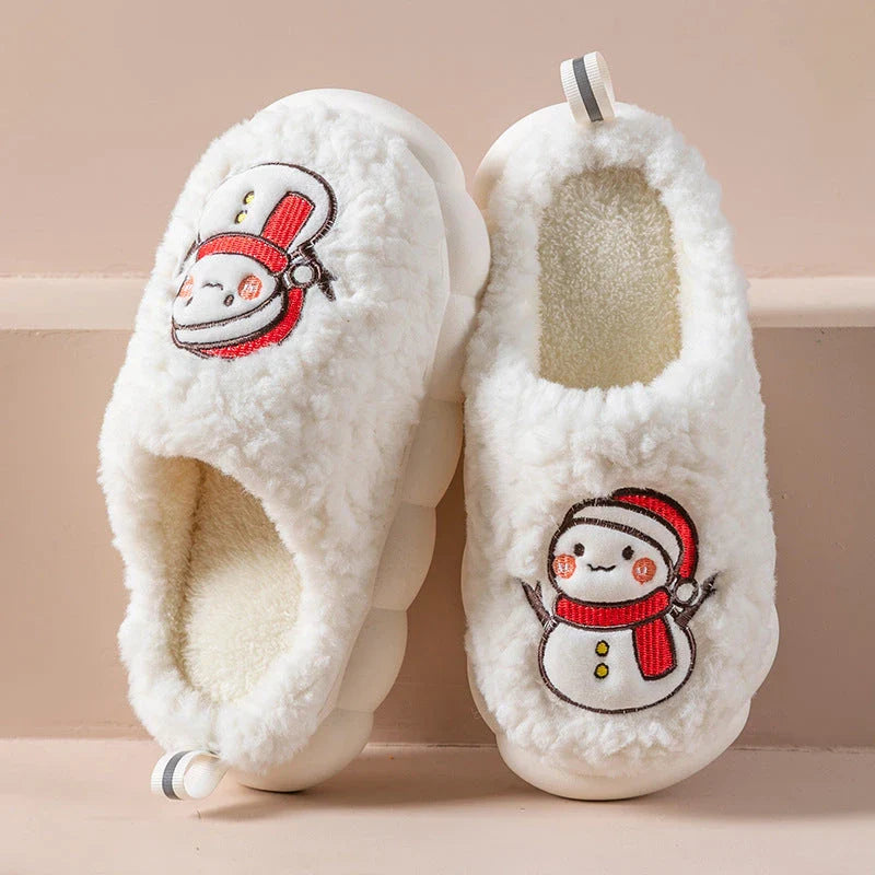 Cozy snowman-shaped slippers with thick, anti-slip soles and plush lining for indoor comfort and warmth